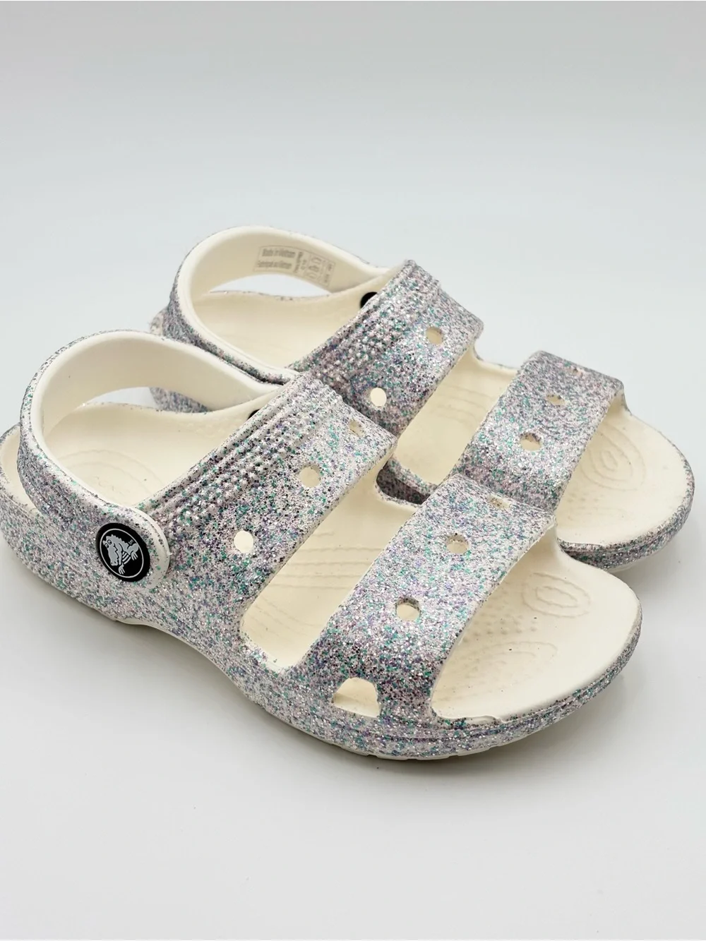 CROCS Kids Glitter Double-Strap Sandal Clog - White Multicolor Sparkle Size 10C